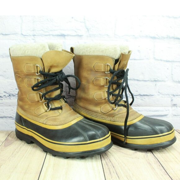 Sorel Caribou Brown Leather Lace Up Waterproof Insulated Winter Boots Size 10 - Picture 3 of 8